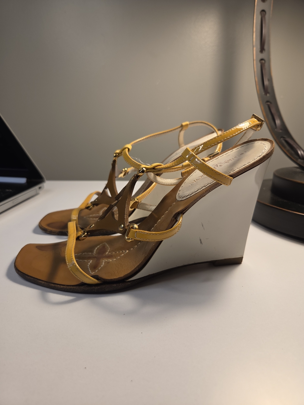 Authentic Louis Vuitton Monogram Flower Wedge Sandals 36.5 - Picture 2 of 12